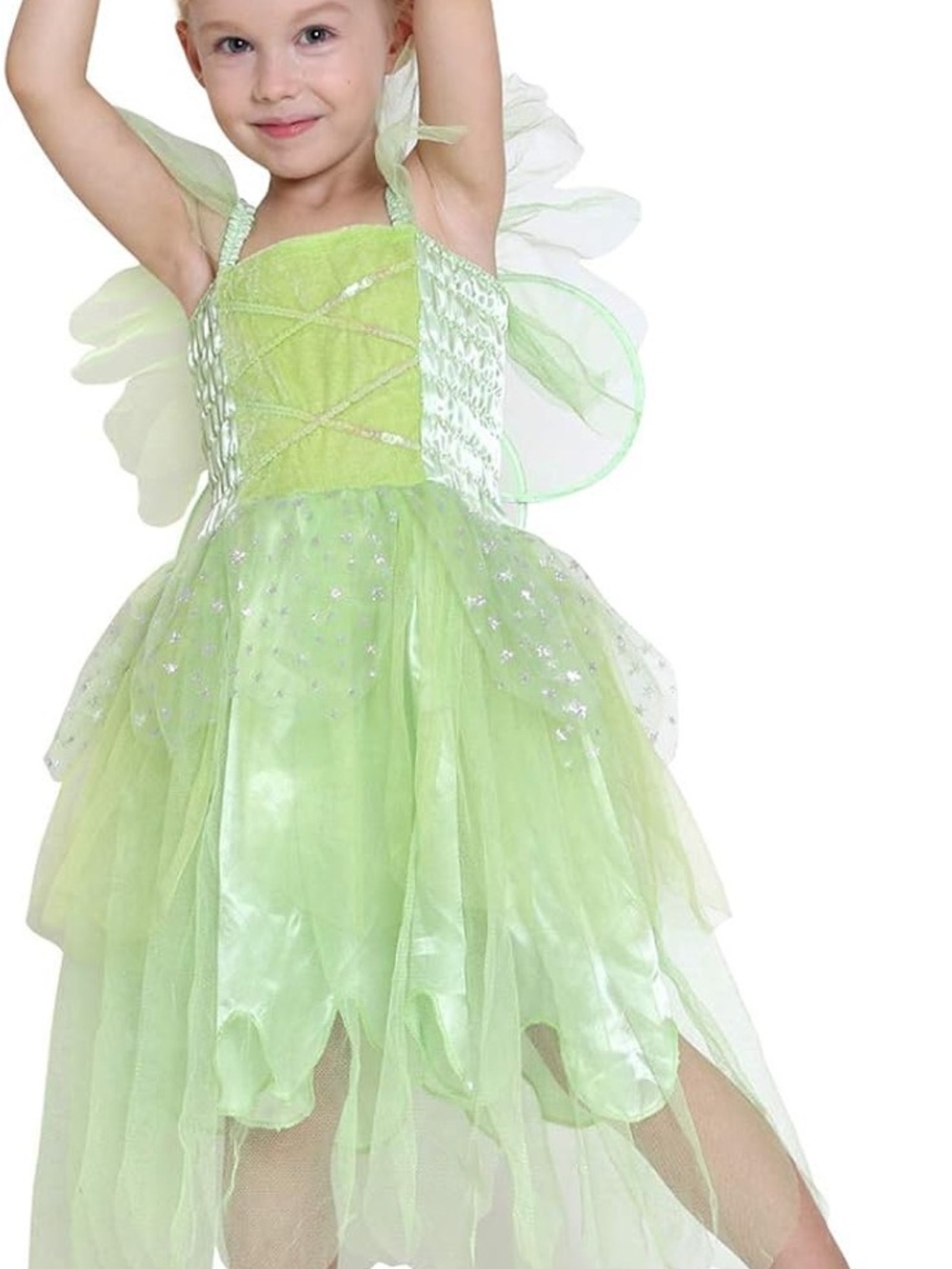 🩷 NWT Girls Tinkerbell Costume with Wings Light Green Fairy Dress Up